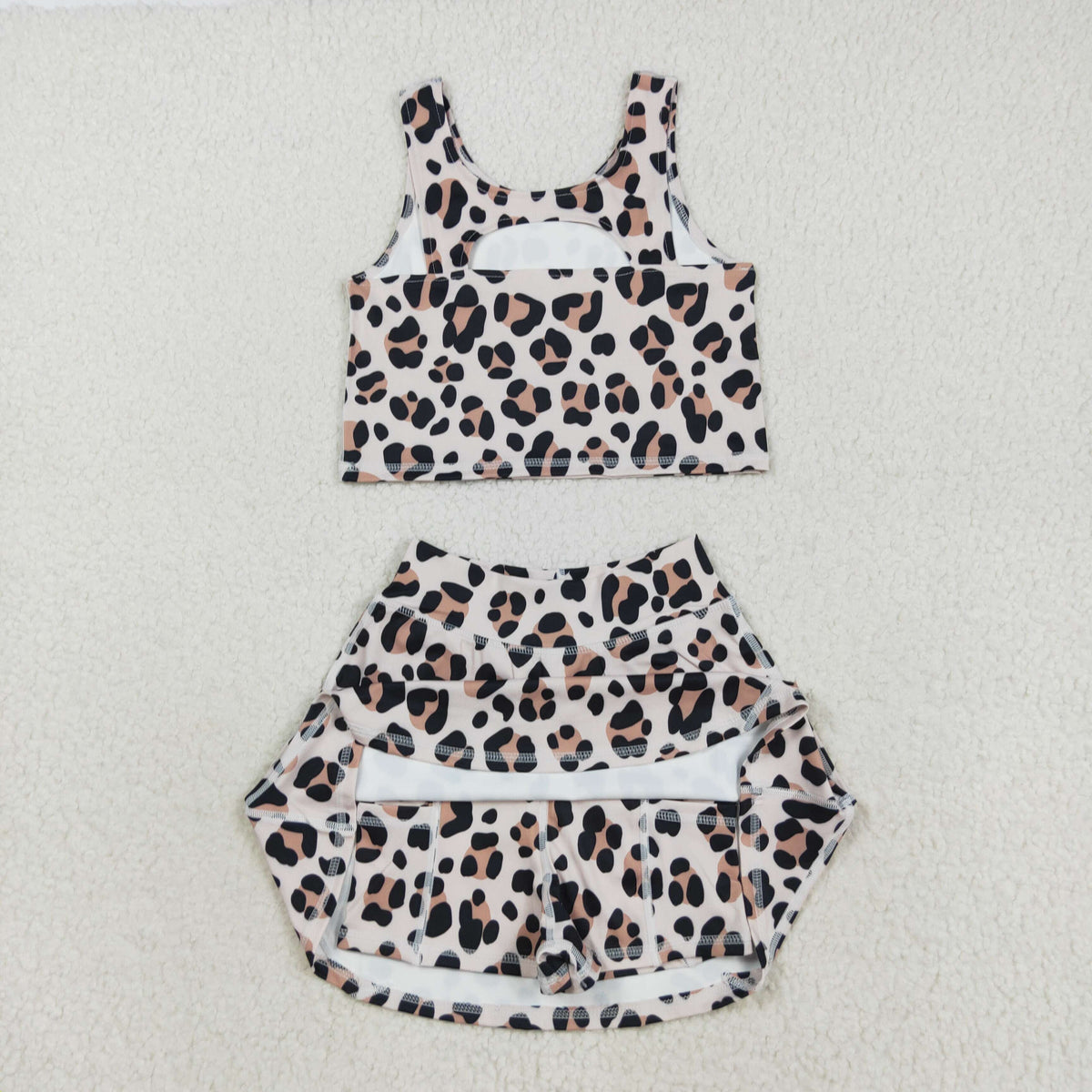 GSD2327 yoga leopard sleeveless skorts girls set