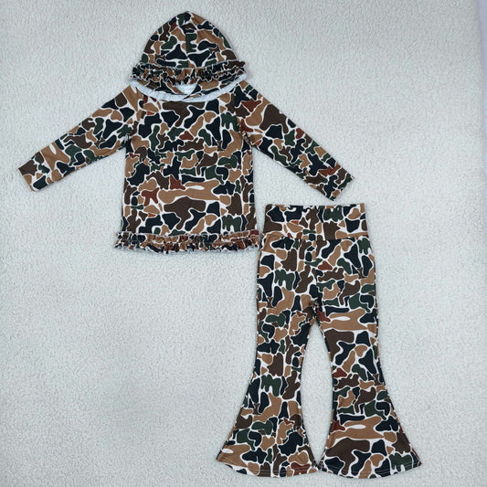 GLP3078 hunting camo hoodie long sleeve pants girls set
