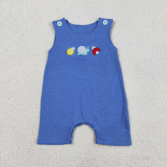 Embroidery SR4036 Ladybug Snail Blue Sleeveless Boys Romper