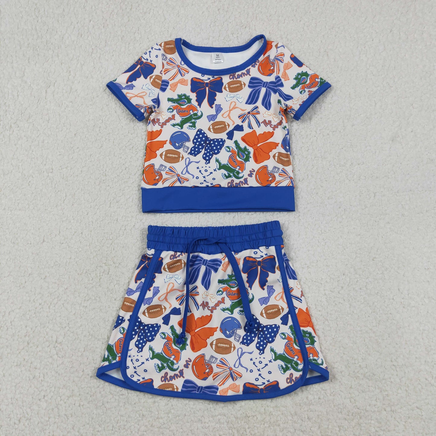 GSD3698 Yoga Football Item Crocodile Bows Purple Sleeveless Skorts Girls Set