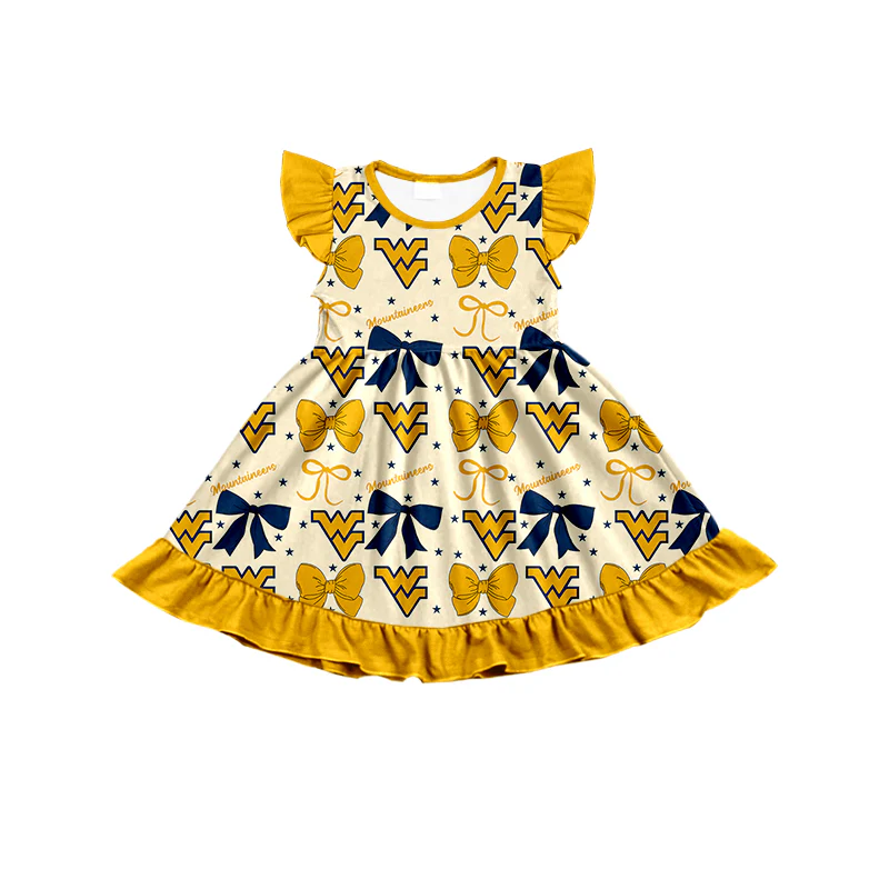 custom moq 3 football WV yellow flutter sleeve girls dress