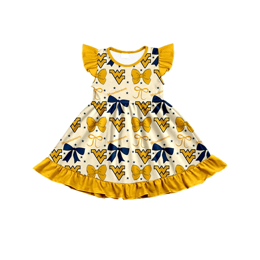 custom moq 3 football WV yellow flutter sleeve girls dress