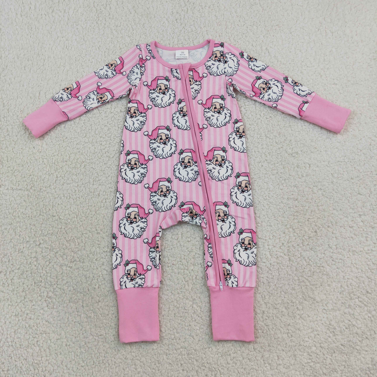 LR3125 Christmas Santa Pink Zipper Long Sleeve Girls Romper