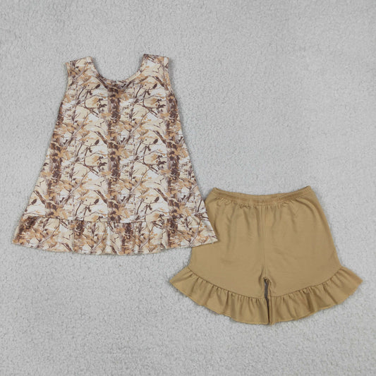 GSSO3467 Camo Sleeveless With Bow Shorts Girls Set