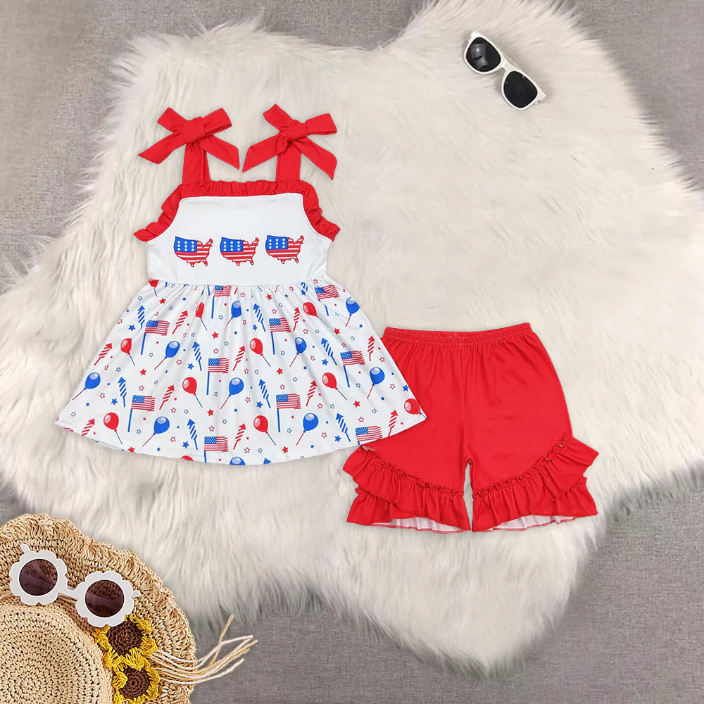 July 4th flag balloon style RTS Sibling Clothes