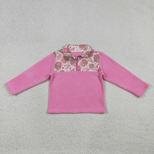 GT1504 Sherpa Valentine's Day Heart Chips Pink Zipper Long Sleeve Girls Top