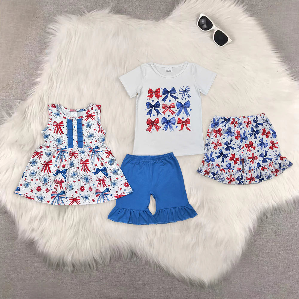 July 4th flag bows girls set Sibling Clothes RTS
