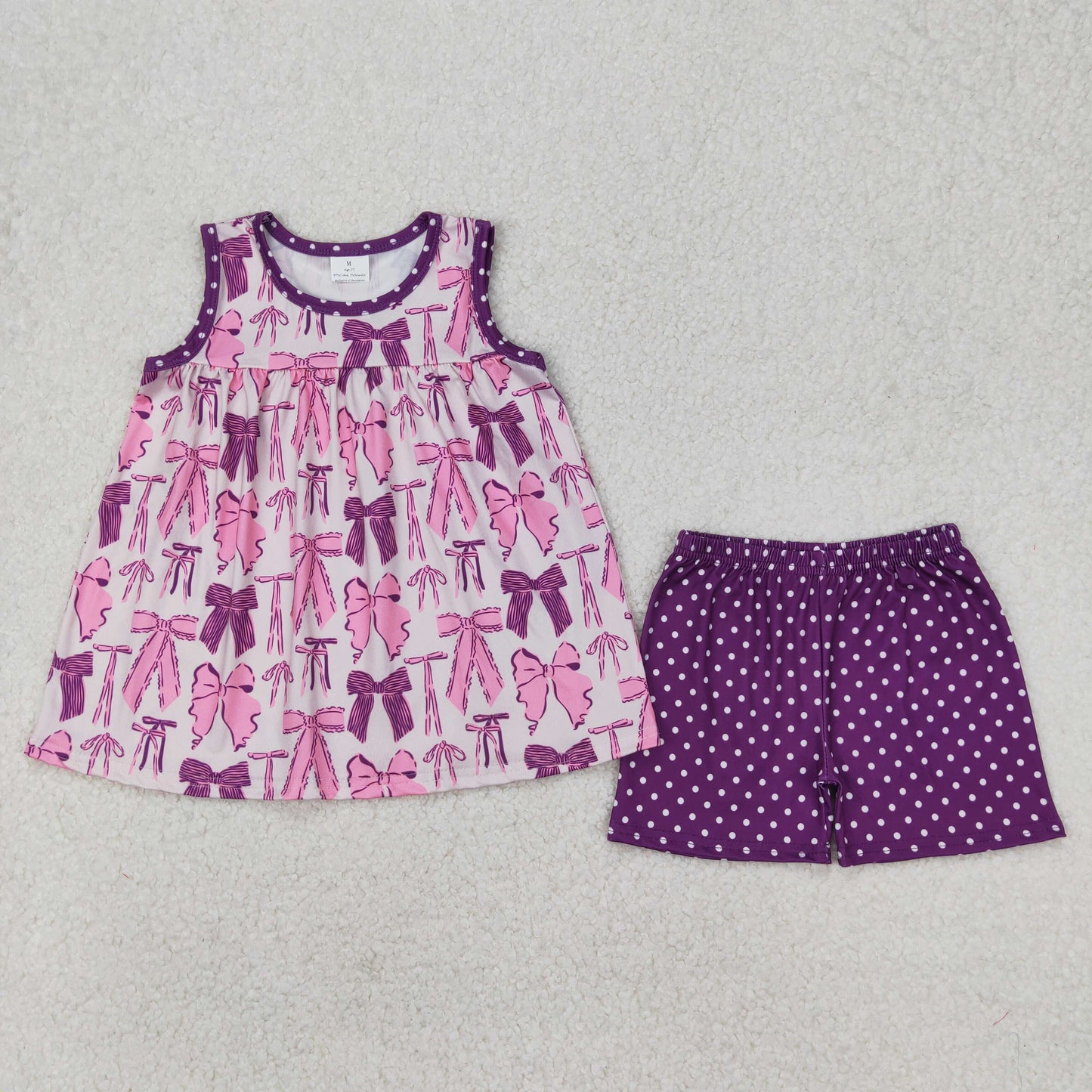 GSSO2105 purple/pink bows coquette bows sleeveless purple dot shorts girls set