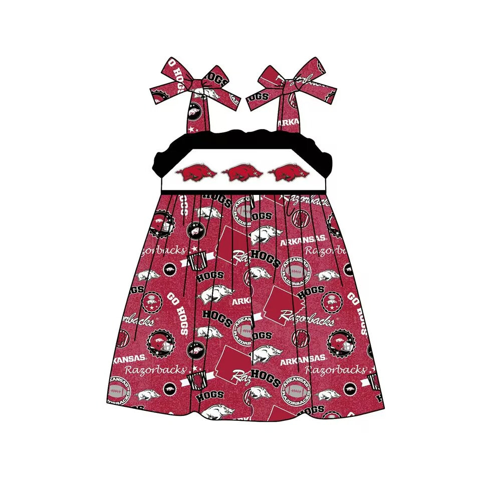 custom style Arkansas red lace-up girls dress