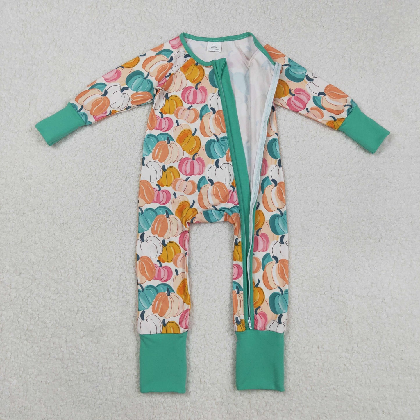 LR2552 colorful pumpkin orange blue zipper long sleeve girls romper