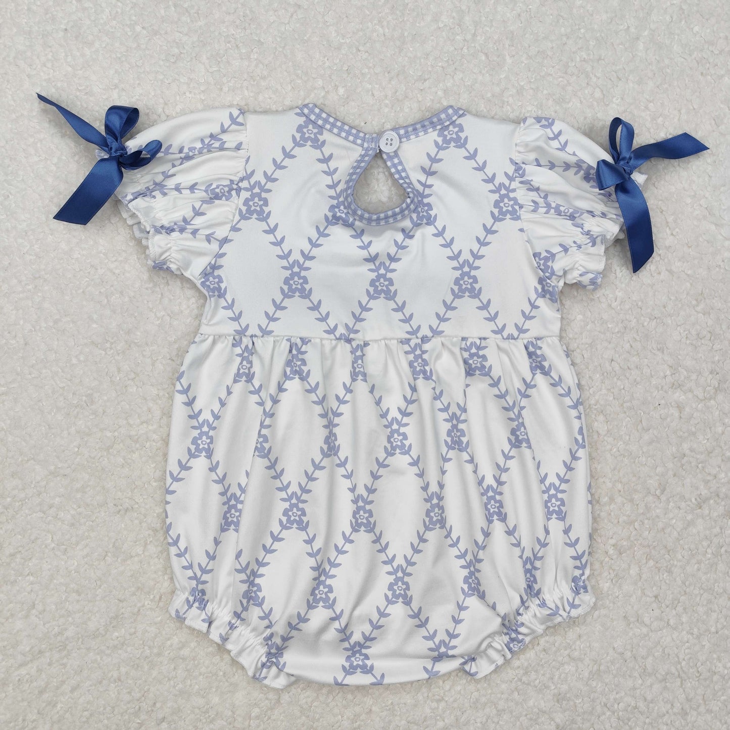 embroidery SR2146 cute bows flowers blue short sleeve girls romper