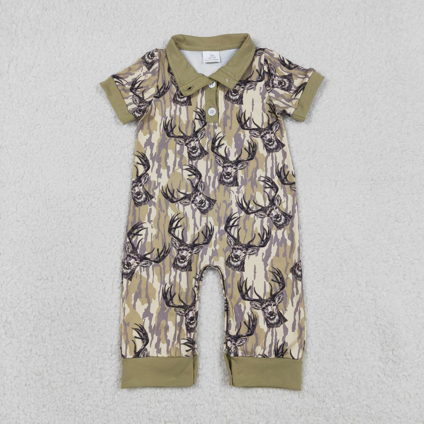 SR3635 Hunting Camo Deer Short Sleeve Boys Romper