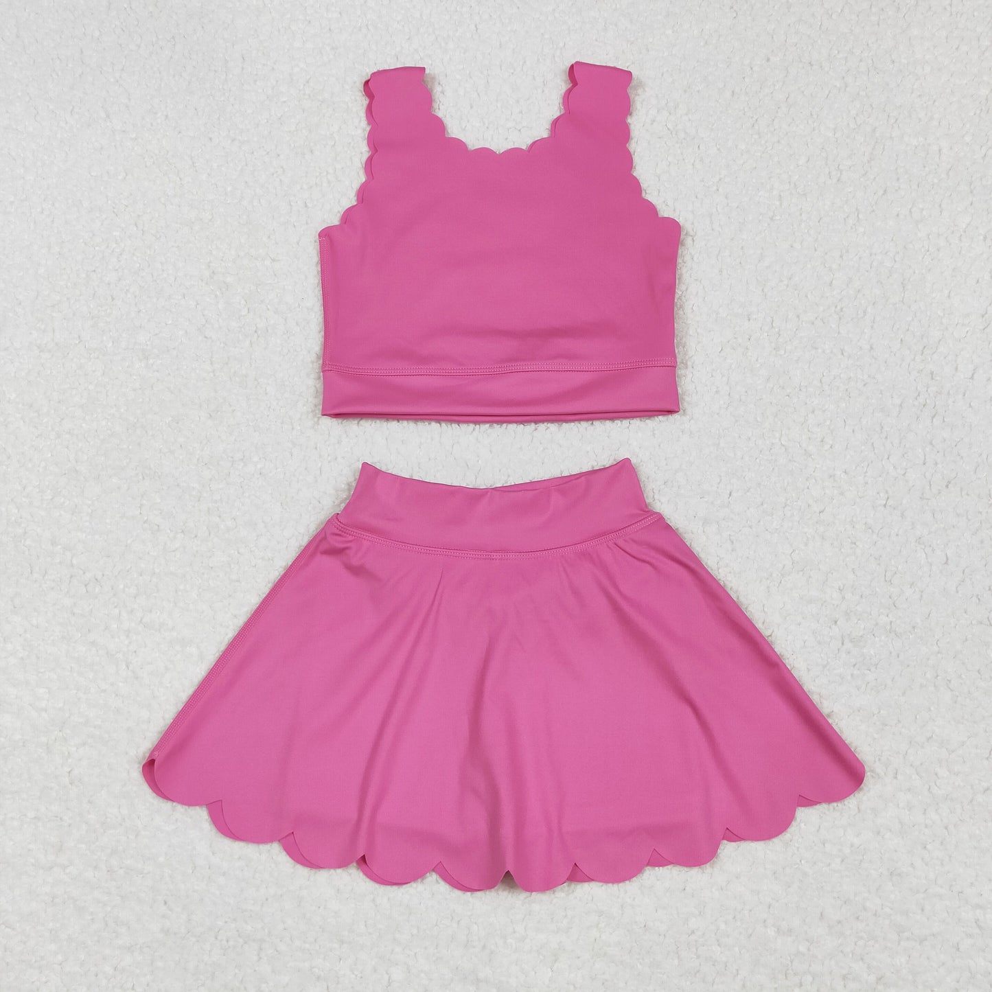 GSD2092 yoga hot pink sleeveless skirt with shorts girls set