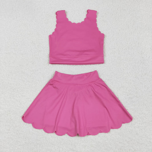 GSD2092 yoga hot pink sleeveless skirt with shorts girls set