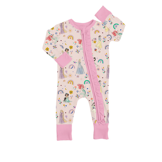 custom S 10.10 Cartoon princess pink long sleeve girls romper