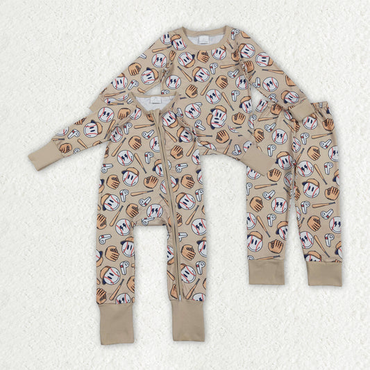 Smile Basseball Khaki Romper/Pajamas RTS Sibling Clothes