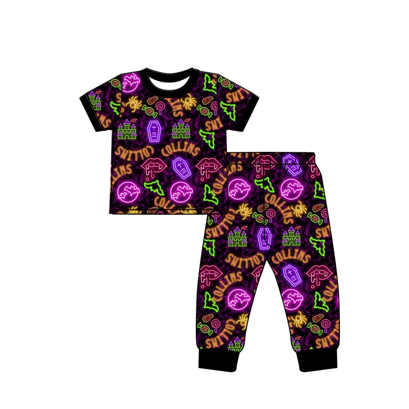 custom Halloween C castle candy colorful short sleeve pants kids pajamas