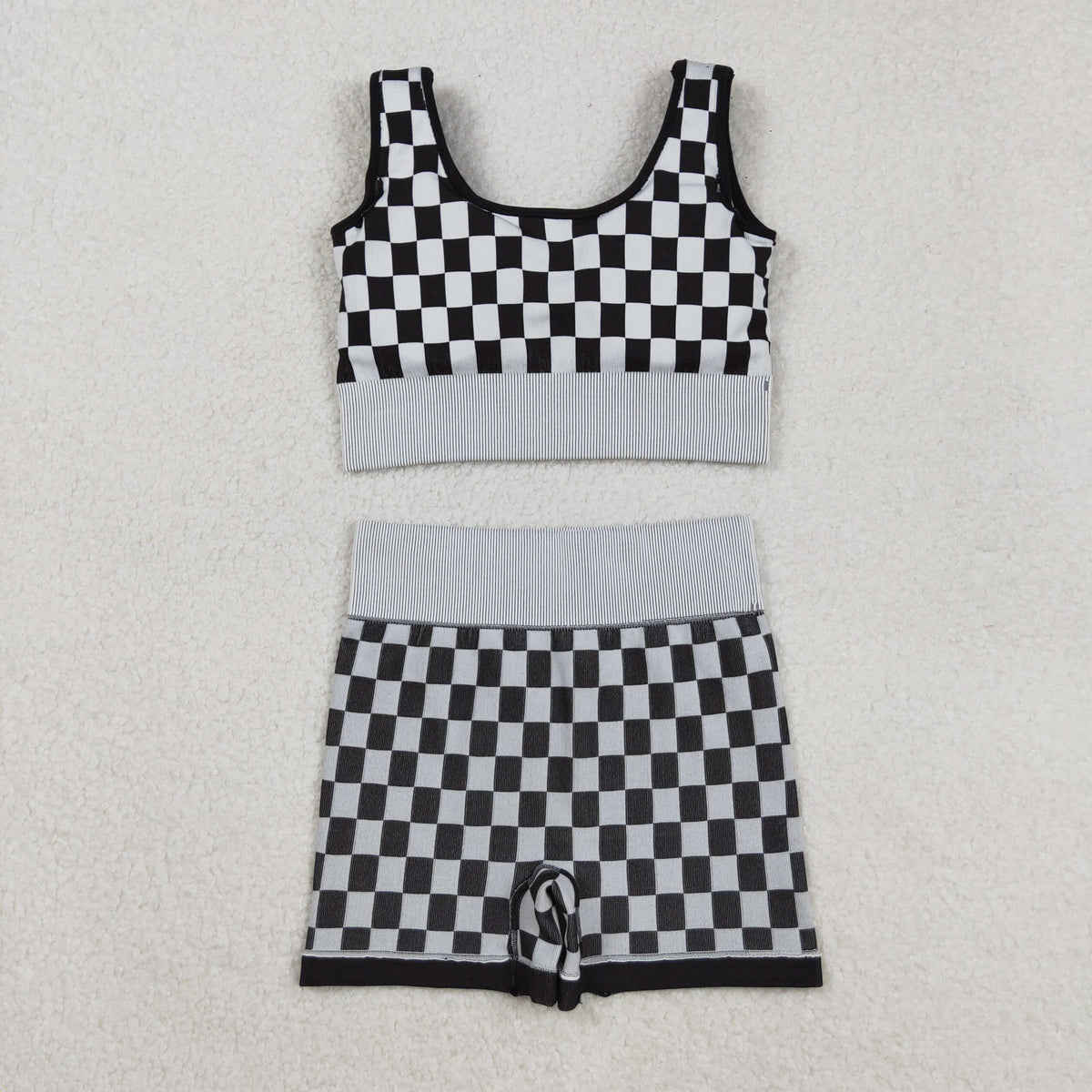 GSSO2703 adult black checkered sleeveless shorts set