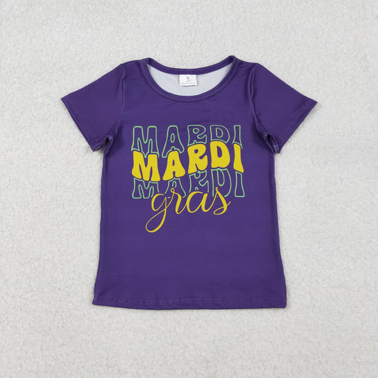 GT1253 Mardi Gras purple short sleeve girls top