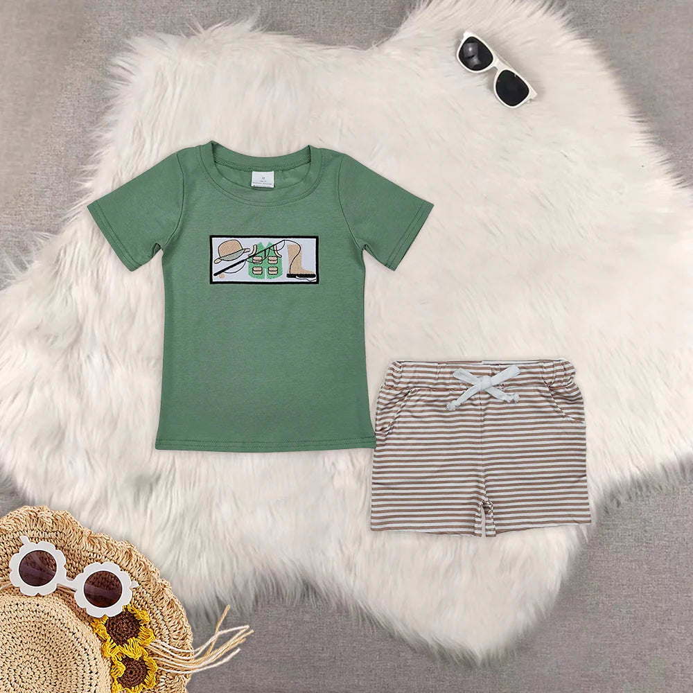 Embroidery hunting fishing boys set RTS Sibling Clothes