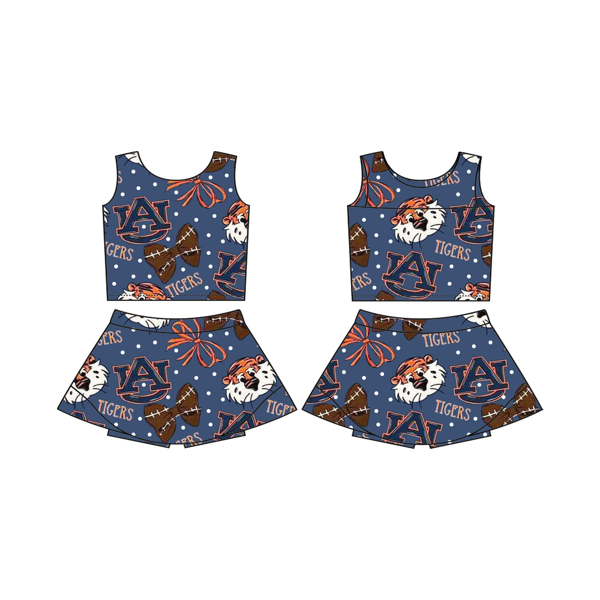 preorder football team tigers bows navy blue sleeveless skirt with shorts girls set