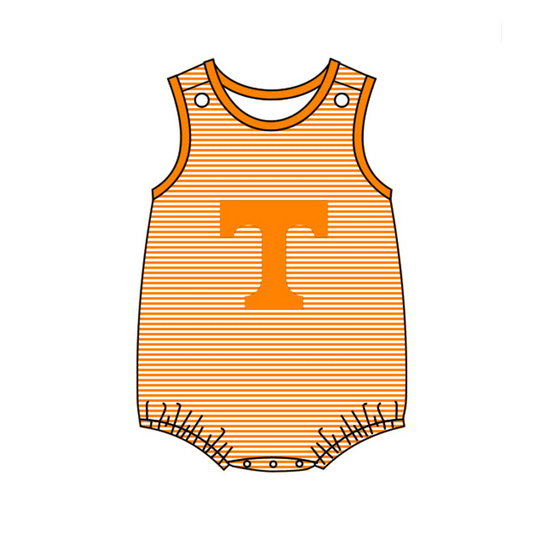 custom S Team orange striped sleeveless boys romper