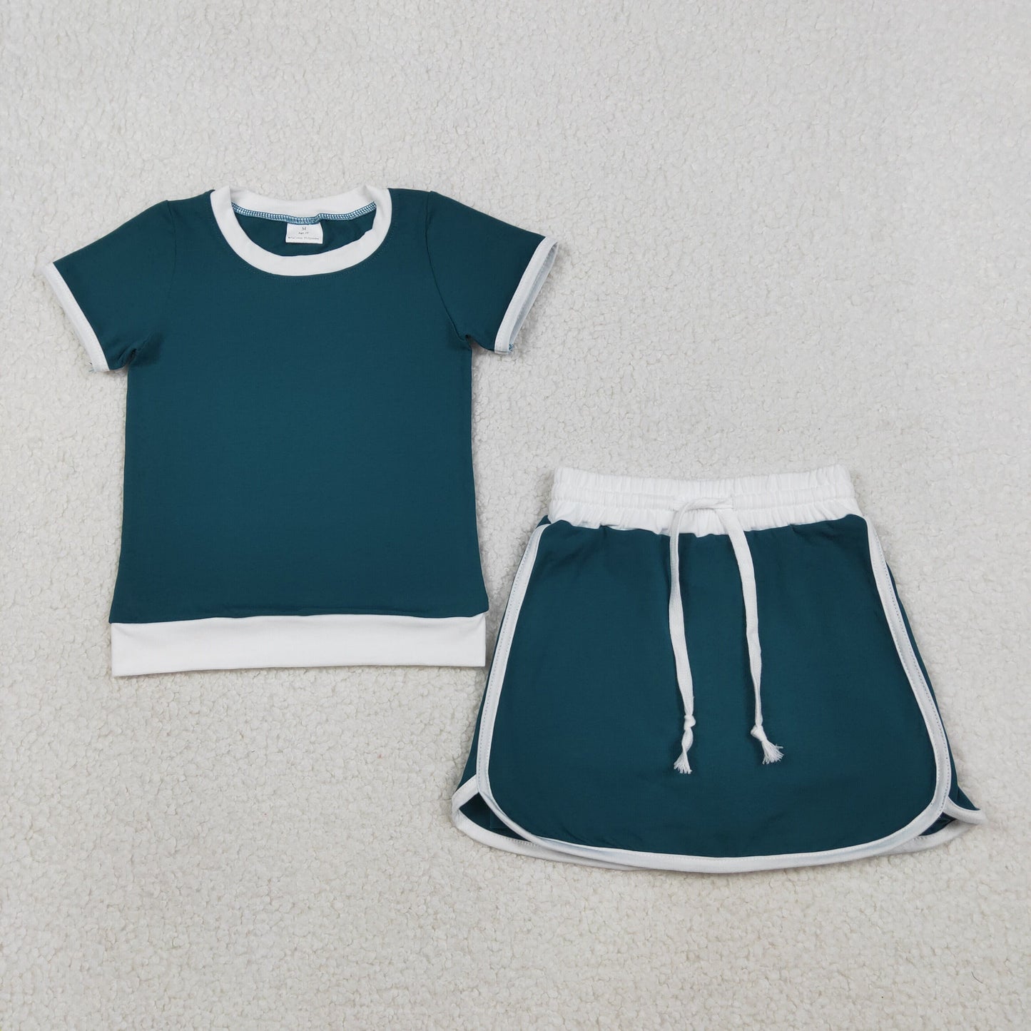 GSD3670 Cotton Green Short Sleeve Skorts Girls Set