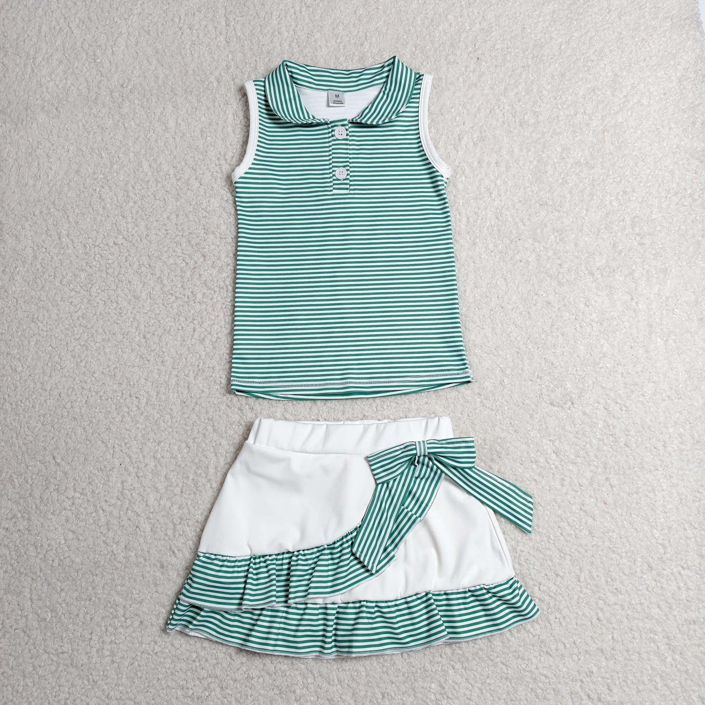 GSD4121 Yoga Green Striped Sleeveless Skort Skirt Girls Set
