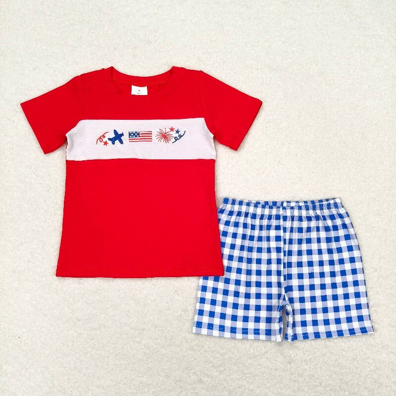 embroidery July 4th flag fireworks sibling clothes