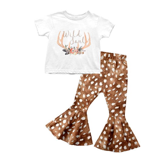 custom 11.11 Western Wild Soul deer short sleeve leopard pants girls set