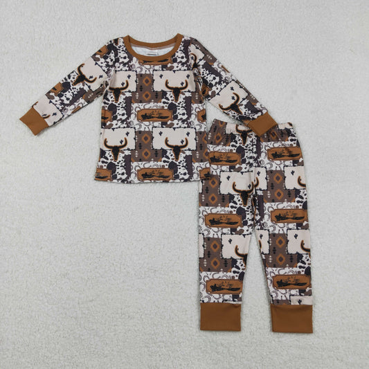 BLP1200 Western cow Aztec brown long sleeve pants boys pajamas