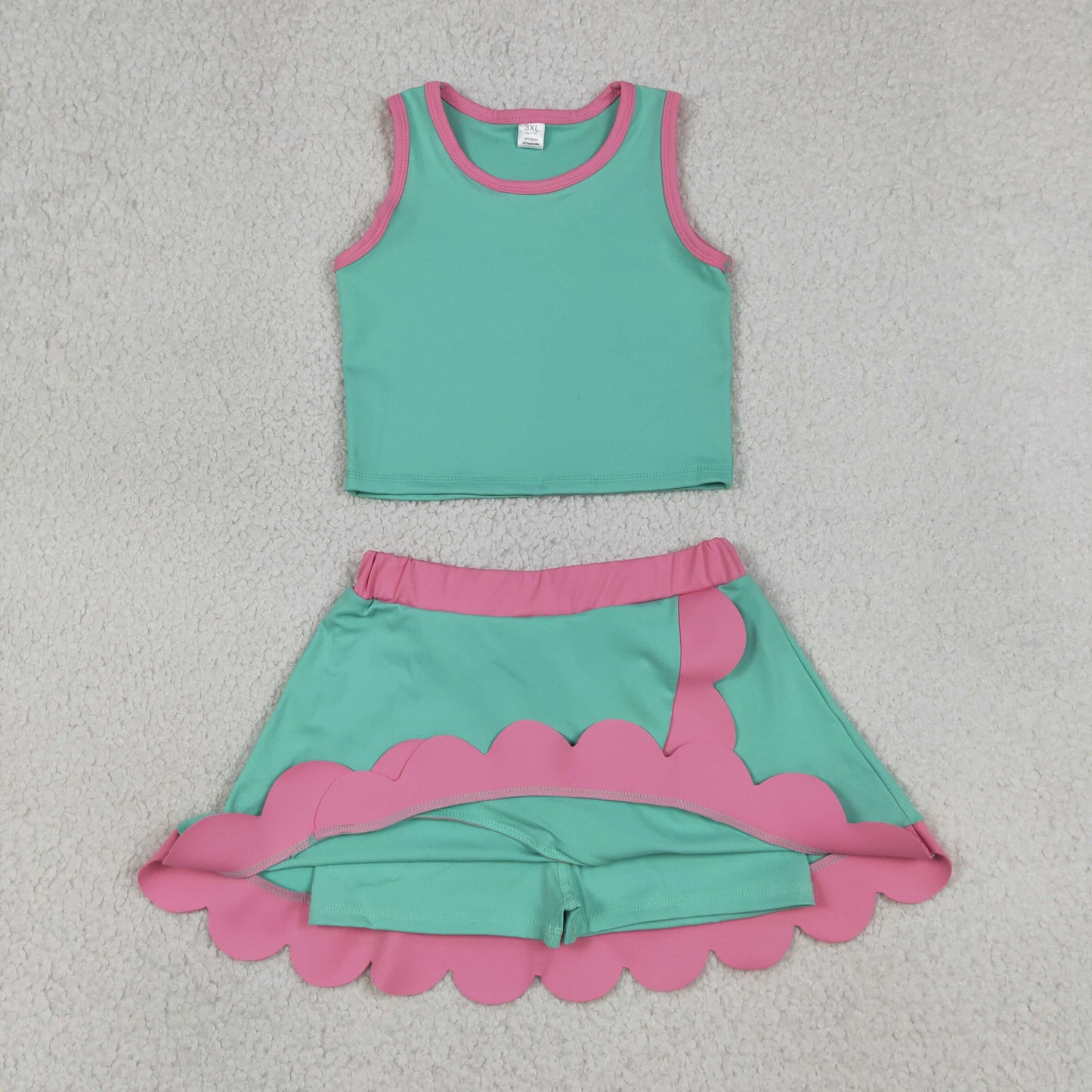 GSD4012 Yoga Mint Green Sleeveless Skorts Girls Set