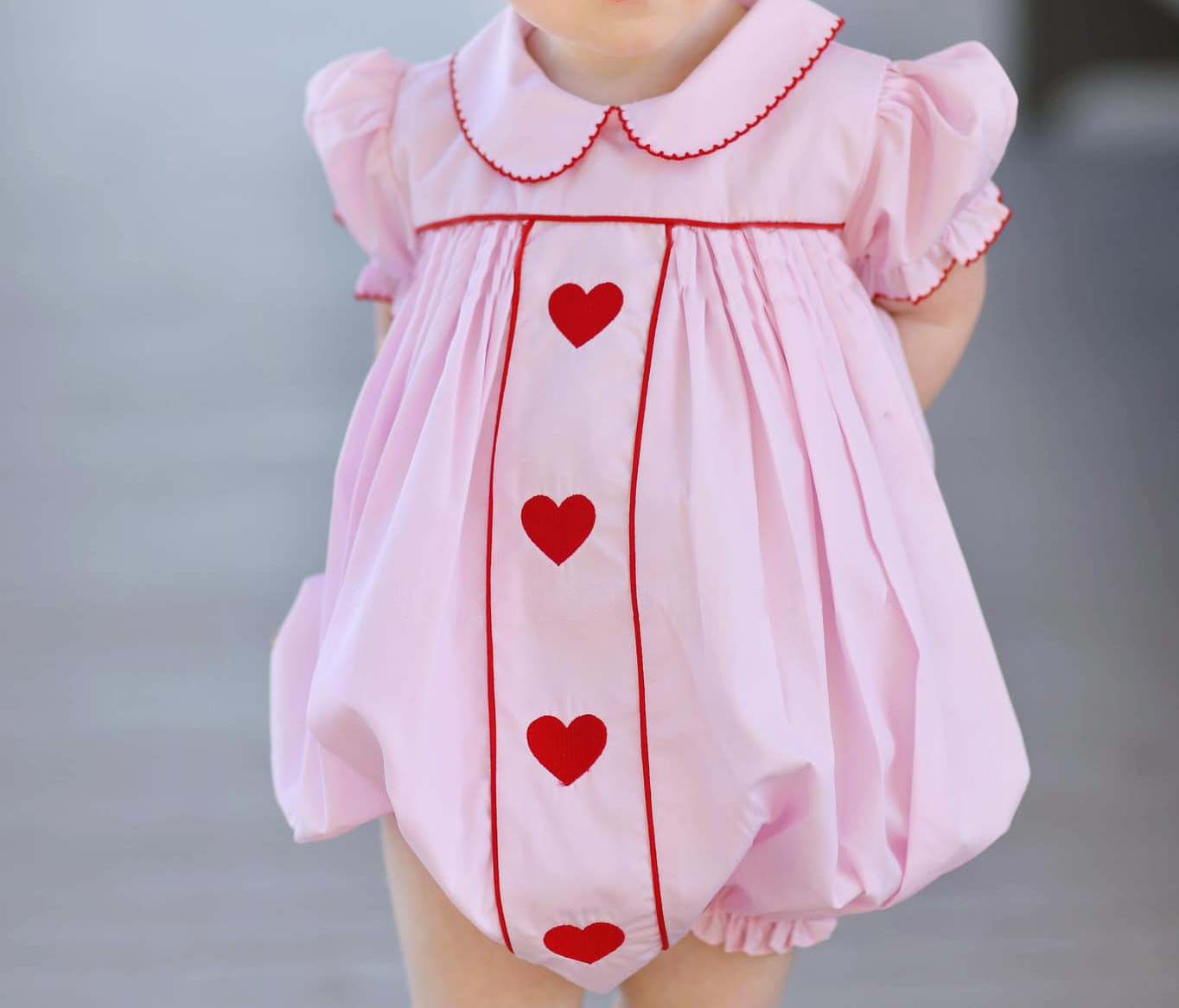 preorder SR2034 Valentine's Day heart pink short sleeve girls romper