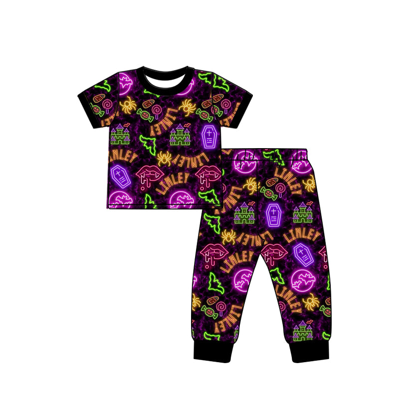 custom Halloween L castle candy colorful short sleeve pants kids pajamas