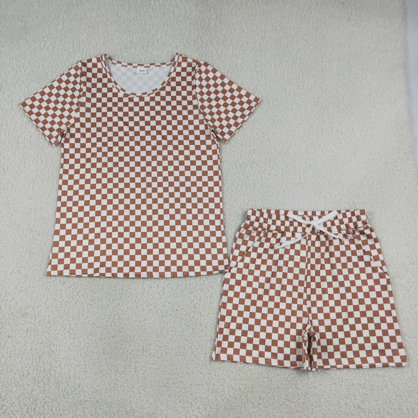 GSSO2680 khaki checkered short sleeve shorts girls pajamas