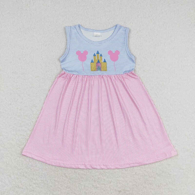 cartoon castle blue pink striped RTS sibling clothes