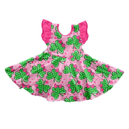 preorder GSD0642 Saint Patrick Clover Hot Pink Flutter Sleeve Girls Dress