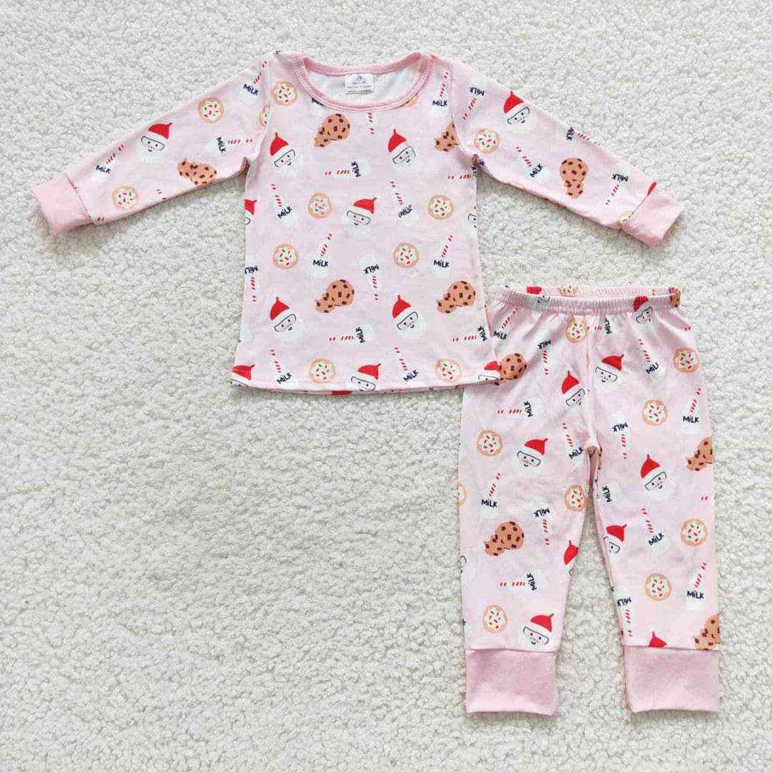 custom S 8.19 Christmas Santa Claus cookie long sleeve pants girls pajamas