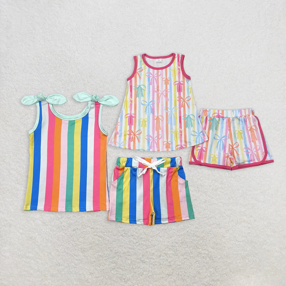 rainbow striped bows Summer girls set RTS sibling clothes