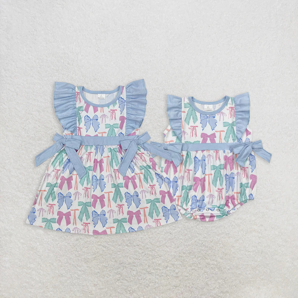 colorful bows Summer Sibling Clothes RTS