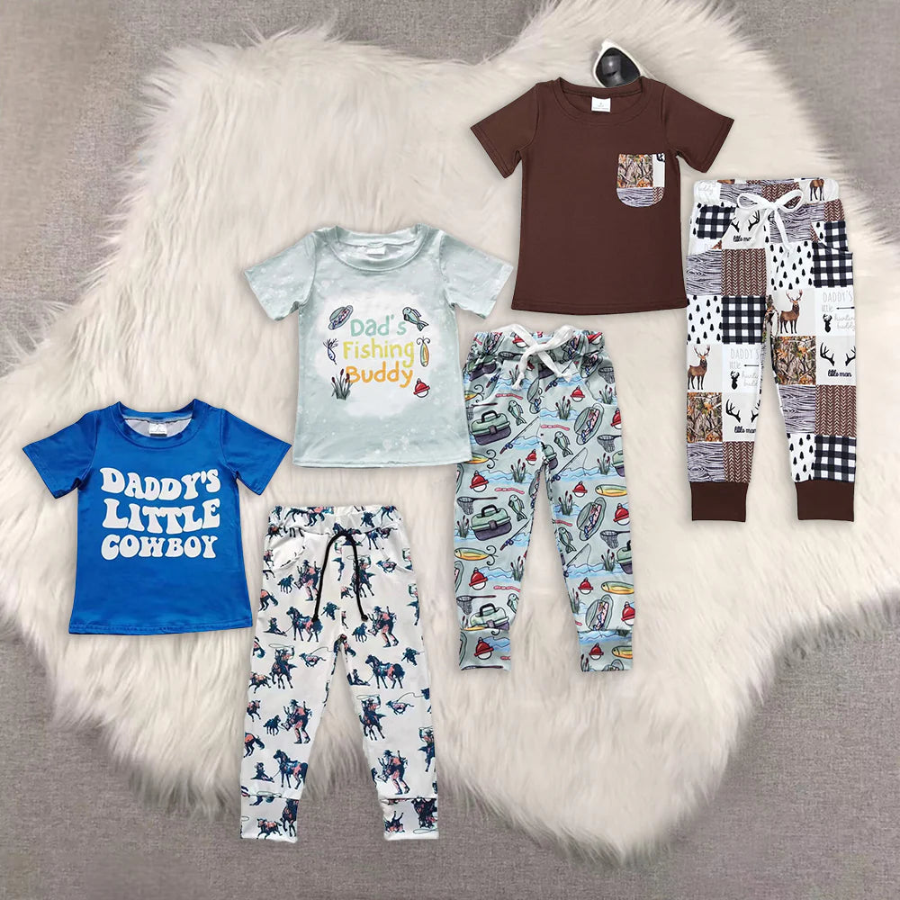 Western/fishing short sleeve pants boys set RTS sibling clothes