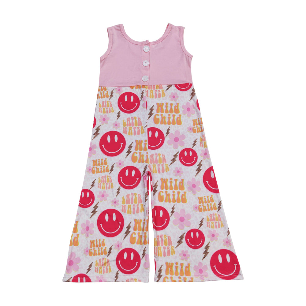 SR1195 Wild child hot pink smile flowers sleeveless girls jumpsuits