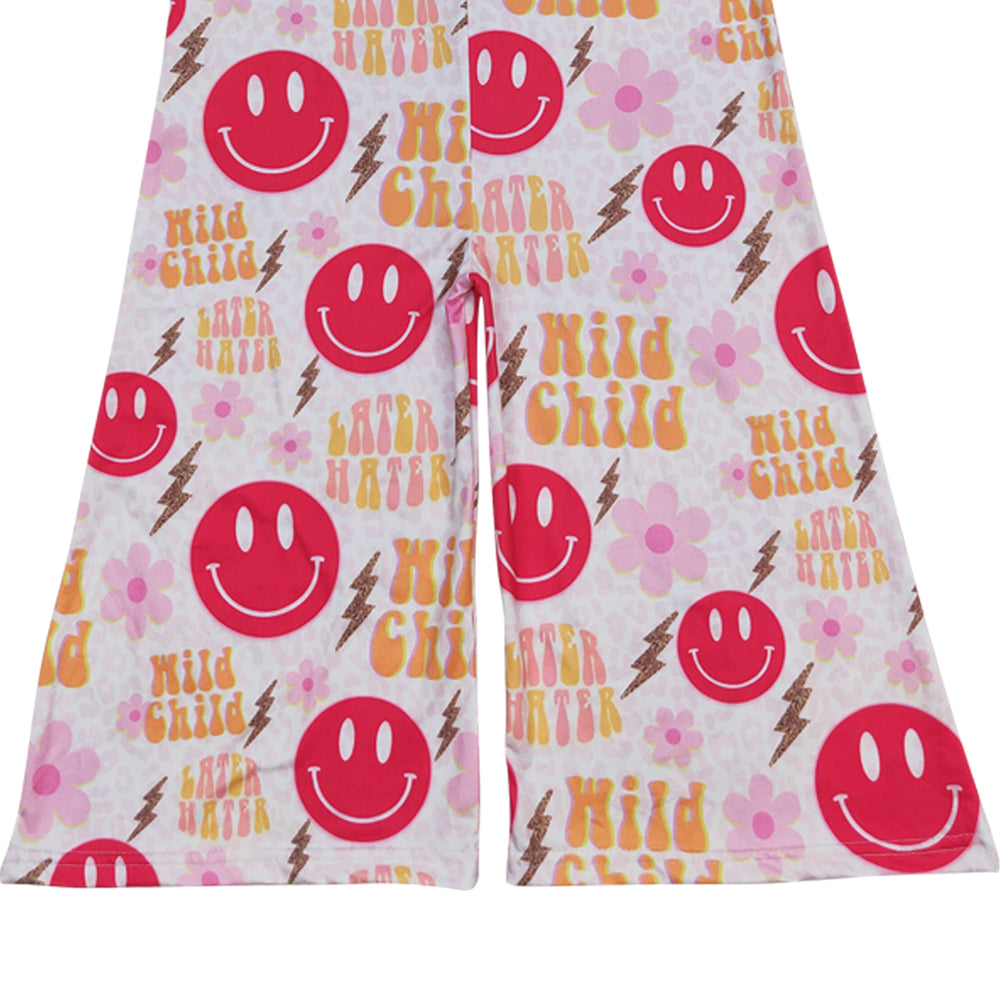 SR1195 Wild child hot pink smile flowers sleeveless girls jumpsuits