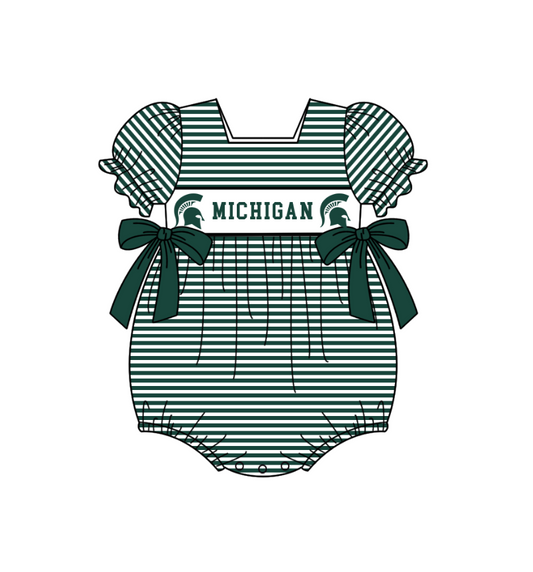 Custom Moq 3 Football Item Michigan Green Short Sleeve Girls Romper