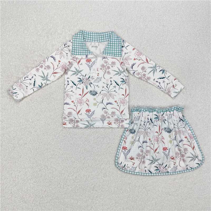 flowers zipper long slevee skirt with shorts set RTS sibling clothes