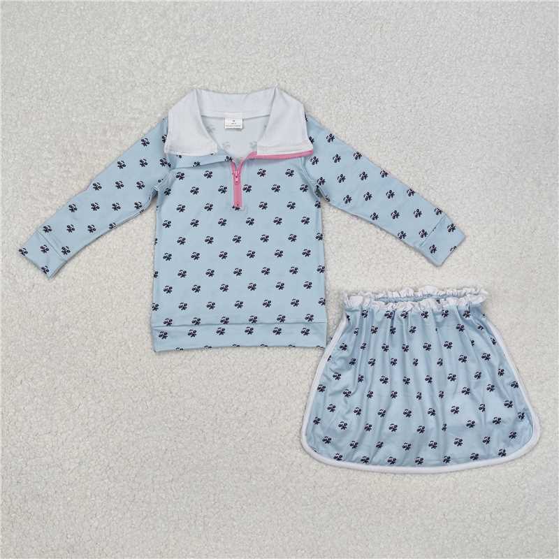 flowers zipper long slevee skirt with shorts set RTS sibling clothes