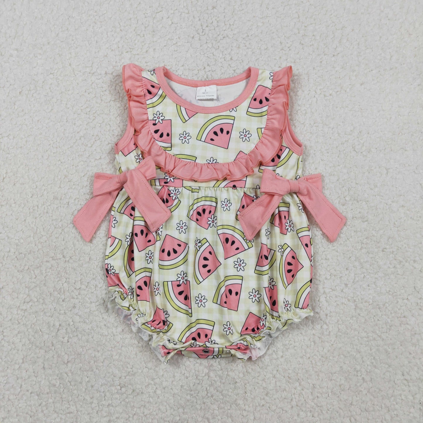 SR3920 watermelon Flowers Pink Girls Romper
