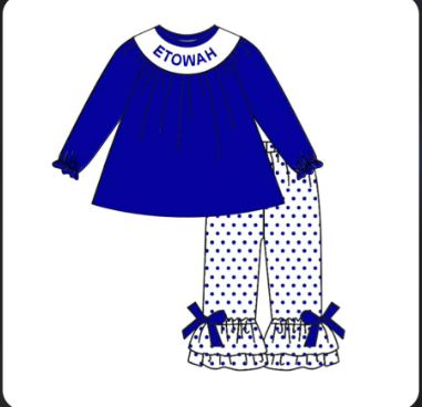 custom moq 3 football team ETOWAH navy blue long sleeve dot pants girls set