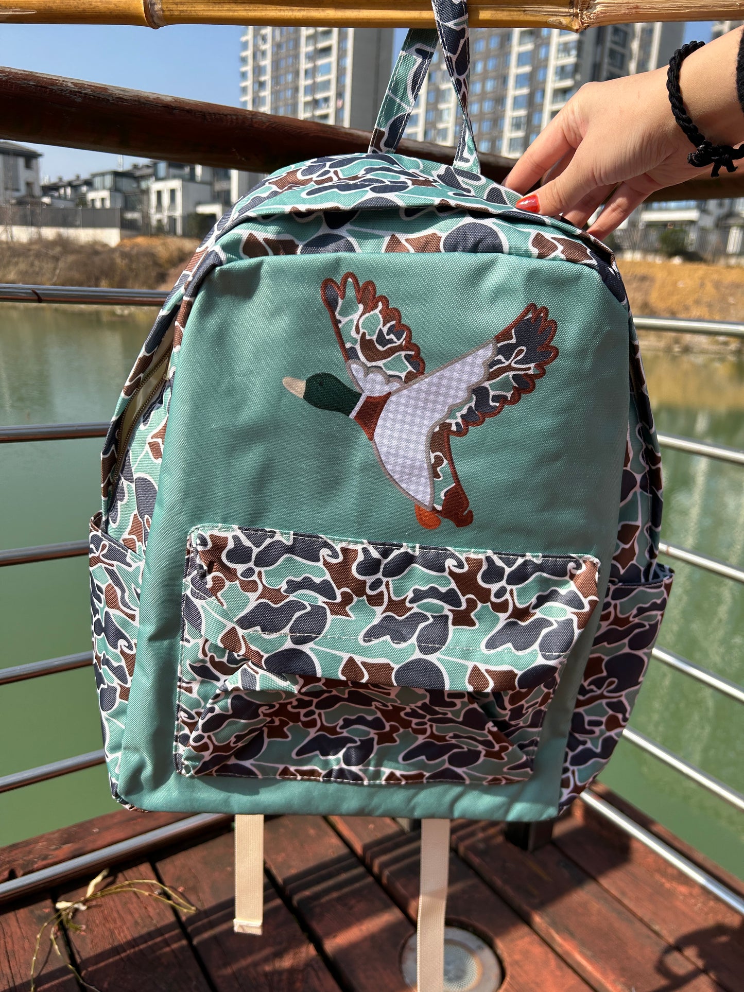 BA0259 mallard camo green kids bag