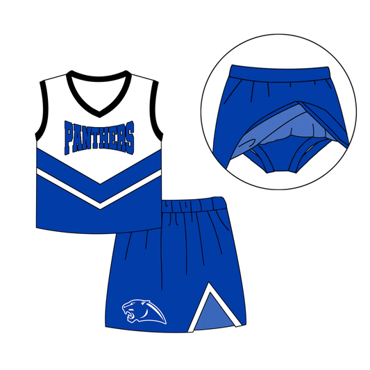 Custom Moq 5 football team Panthers blue sleeveless skirt skort girls set